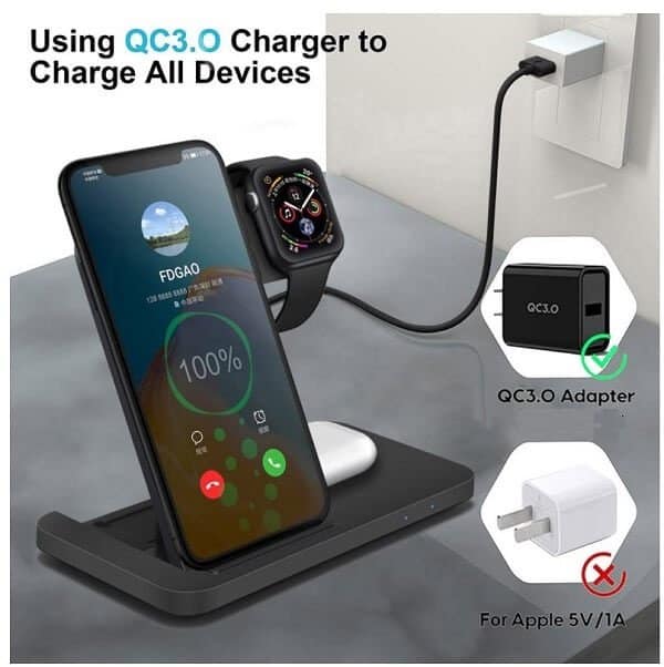 15W Qi 3 in 1 Fast Charging Wireless Charging Stand Dock Station For AirPods Pro Apple Watch SE 6 5 4 3 2 iPhone 12 11 Pro Max Xs X Xr 8 Plus