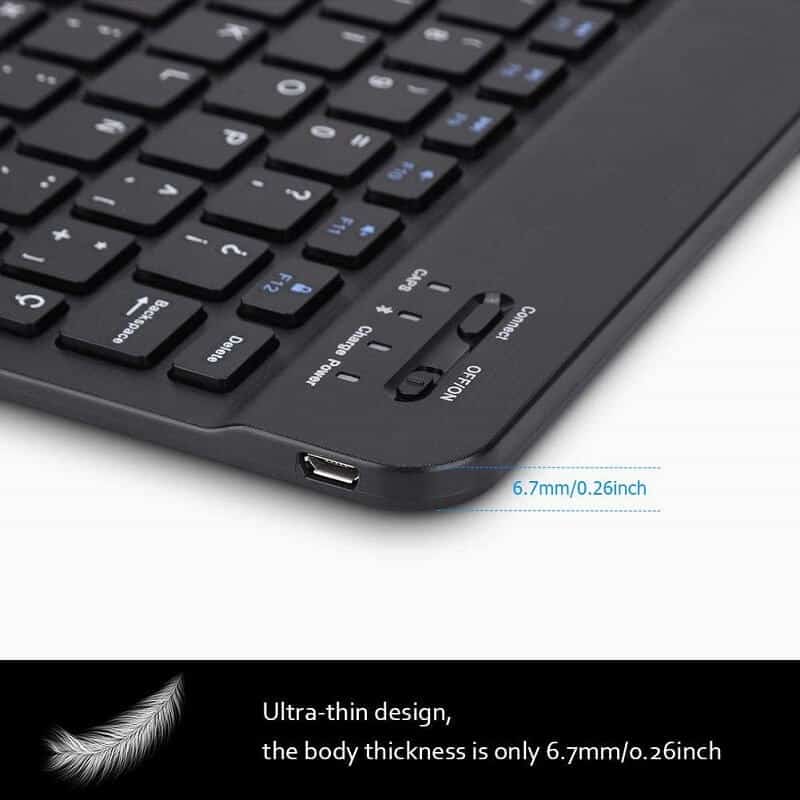 10 inch Portable Mini Universal Wireless Rechargeable Bluetooth Keyboard for iPad Samsung Lenovo Tablet Tab Microsoft Surface iOS Android Windows (Black)Wireless Rechargeable Bluetooth Keyboard for iPad Samsung Lenovo Tablet Tab Microsoft Surface iOS Android Windows (Black)