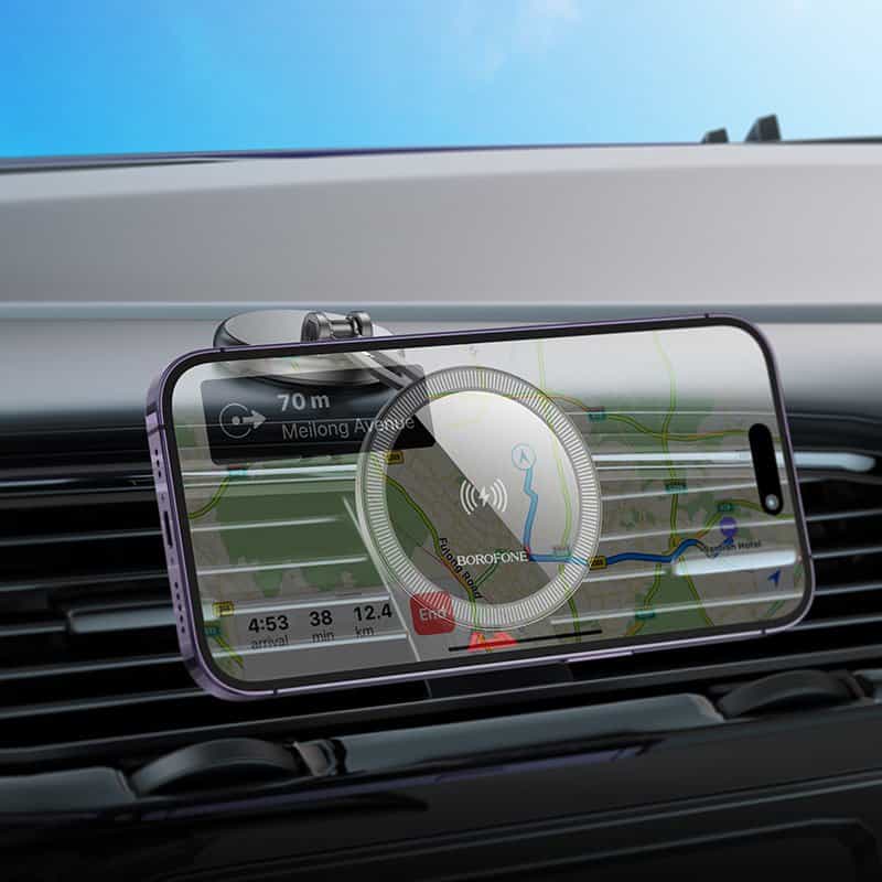 Borofone BH218 Metal MagSafe Magnetic Wireless 15W Fast Charger Charging Dashboard Car Mount Holder