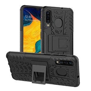 Samsung Galaxy A20/A30 Heavy Duty Tough Shockproof Rugged Kickstand Case Cover (Black)