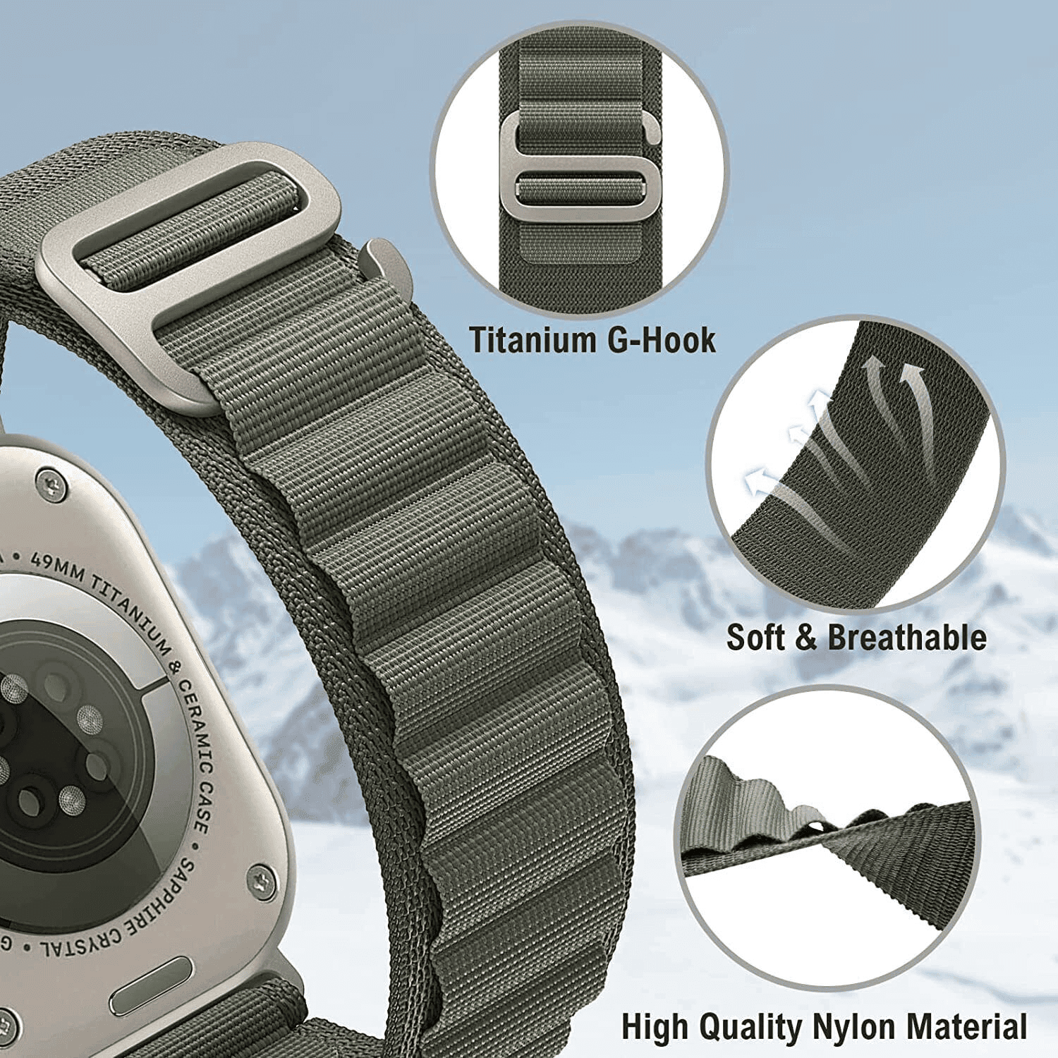 Alpine G Hook Wristband For Apple Watch Series 8 7 SE 6 5 4 3 2 1 Ultra Strap Replacement Wrist Band 38mm 40mm 41mm 42mm 44mm 45mm 49mm