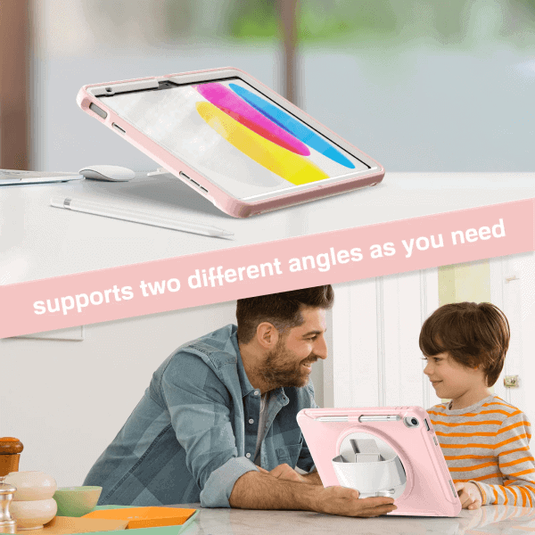 Apple iPad 10th Gen 10.9 inch 2022 Military Grade Rotating Case TPU Shockproof Multi-Layer Protective Kickstand Cover (Rose Gold)
