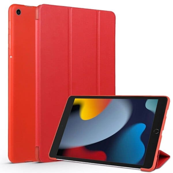 Apple iPad 9th 8th 7th Gen 10.2 inch 2021 2020 2019 Folio Smart Leather Magnetic Stand Case Cover (Red)