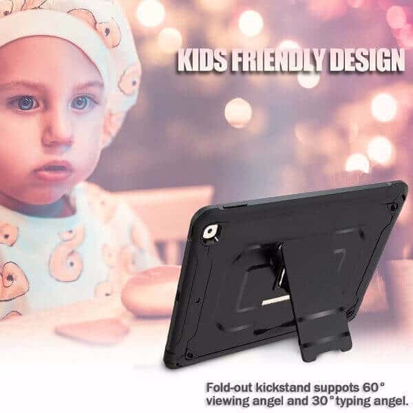 For Apple iPad Pro 11 inch 2nd Generation 2020 For Kids With Pencil Holder Shockproof Protective Heavy Duty Kickstand Shoulder Belt Carry Strap +Pen Holder Back Stand Case Cover (Black)