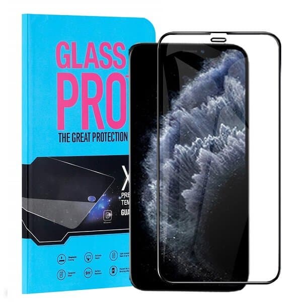 For Apple iPhone 11 /11 Pro / 11 Pro Max Full Cover Coverage Tempered Glass LCD Screen Protector Film Guard ( Black)
