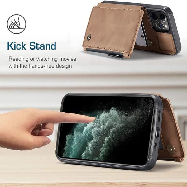 Apple iPhone 11 Pro CaseMe Back Zipper Wallet Case W 3 Card Slots, RFID Blocking, 1 Money Pocket, Credit Card Holder Leather Cover (Brown)