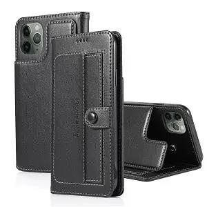 Apple iPhone 11 Pro Max Wallet Case SupRShield Leather Flip Stand Cover (Black)