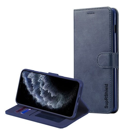 Apple iPhone 11 Pro Wallet Leather Card Holder Flip Shockproof Case Cover (Navy Blue)