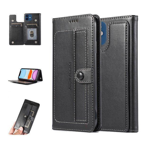 For Apple iPhone 11 /11 Pro / 11 Pro Max Wallet Case SupRShield Leather Flip Stand Cover (Black)
