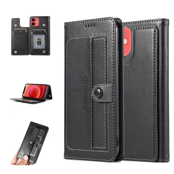 Apple iPhone 12 Mini Wallet Case Flip Leather Card Slots Cover(Black)