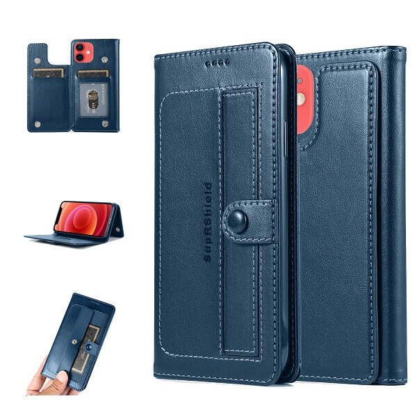 Apple iPhone 12 Mini Wallet Case Flip Leather Card Slots Cover(Navy Blue)