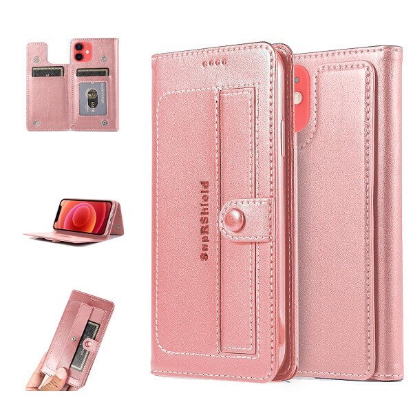 Apple iPhone 12 Mini Wallet Case Flip Leather Card Slots Cover(Rose Gold)