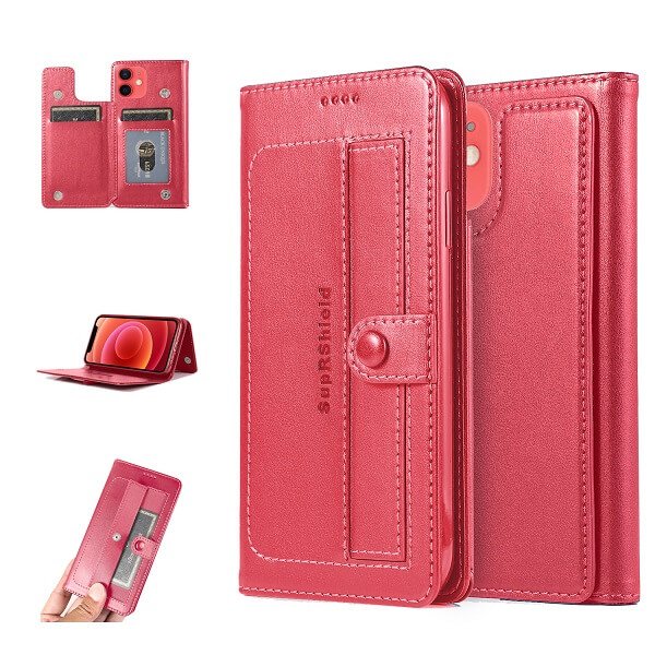 Apple iPhone 12 Mini Wallet Flip Case Leather Card Slots Cover (Hot Pink)
