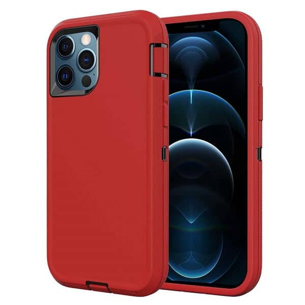 Apple iPhone 12 Pro Max Case Drop Resistant Defender Tradies Heavy Duty Rugged Shockproof Tough Cover (Red)
