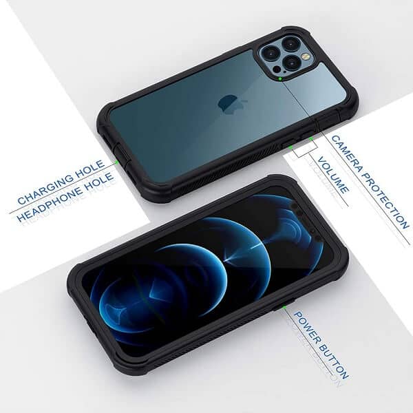 Apple iPhone 12 Pro Max Military Grade Full Body Shockproof Clear Heavy Duty Case Bumper Drop Protection Tough Cover (Black)
