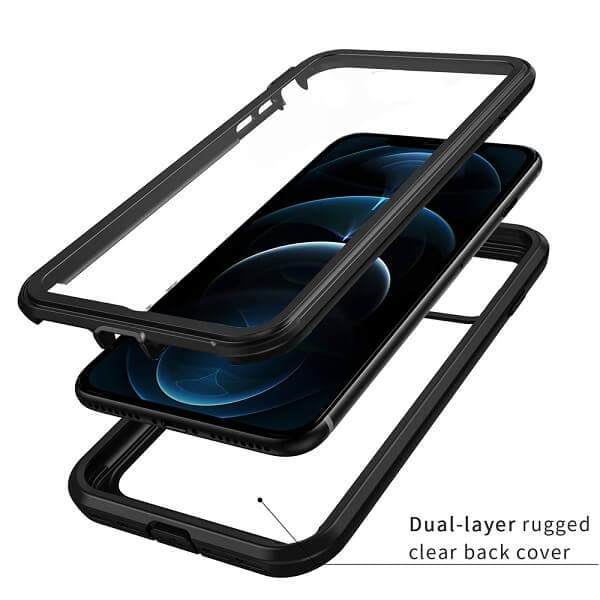 Apple iPhone 12 Pro Max Military Grade Full Body Shockproof Clear Heavy Duty Case Bumper Drop Protection Tough Cover (Black)