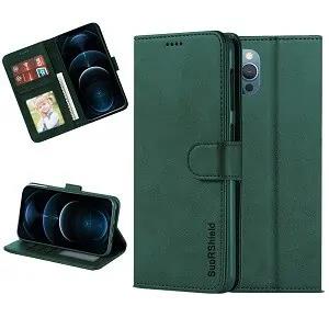 Apple iPhone 12 Pro Max Wallet Case Flip Leather Card Slots Cover (Matte Green)