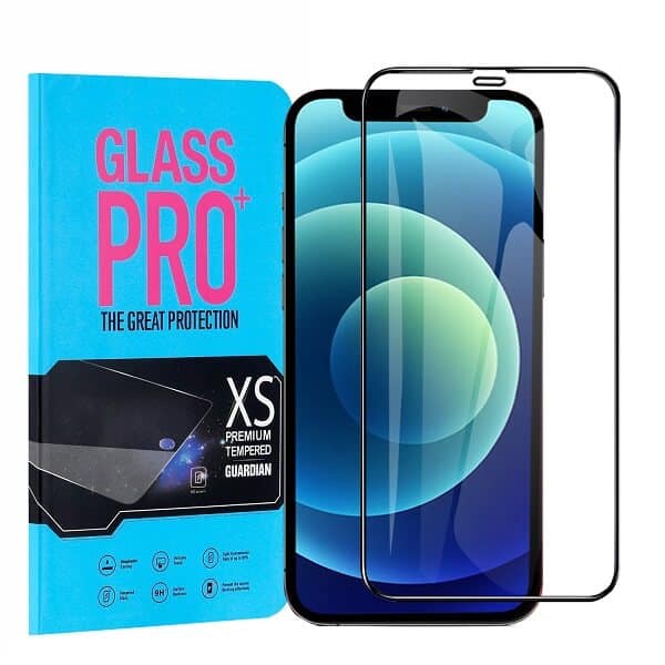 Apple iPhone 12 Screen Protector Full Coverage Tempered Glass Film Guard (Black)