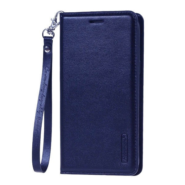 Apple iPhone 13 Hanman Leather Wallet Case Flip Card Holder Slots Magnetic Shockproof Cover (Navy Blue)