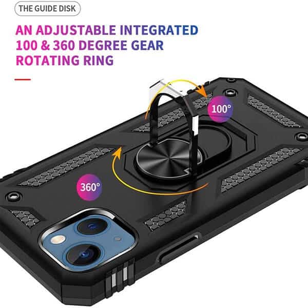 Apple iPhone 13 Magnetic Ring Rugged Shockproof Case Heavy Duty Protective Back Cover (Black)