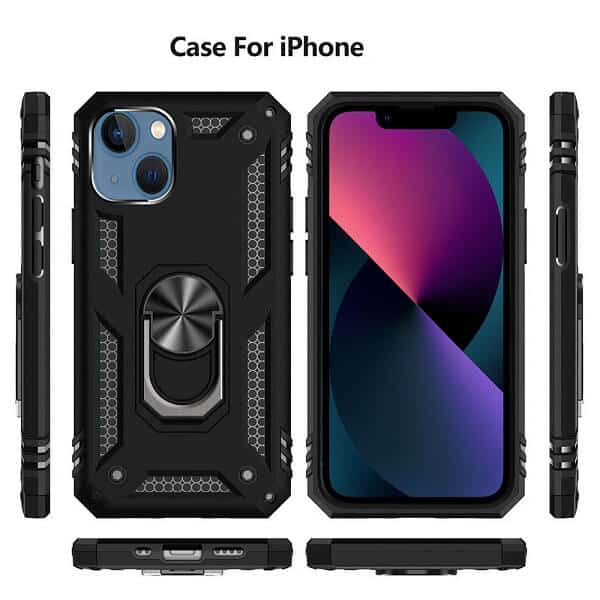 Apple iPhone 13 Magnetic Ring Rugged Shockproof Case Heavy Duty Protective Back Cover (Black)