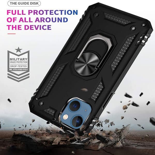 Apple iPhone 13 Magnetic Ring Rugged Shockproof Case Heavy Duty Protective Back Cover (Black)