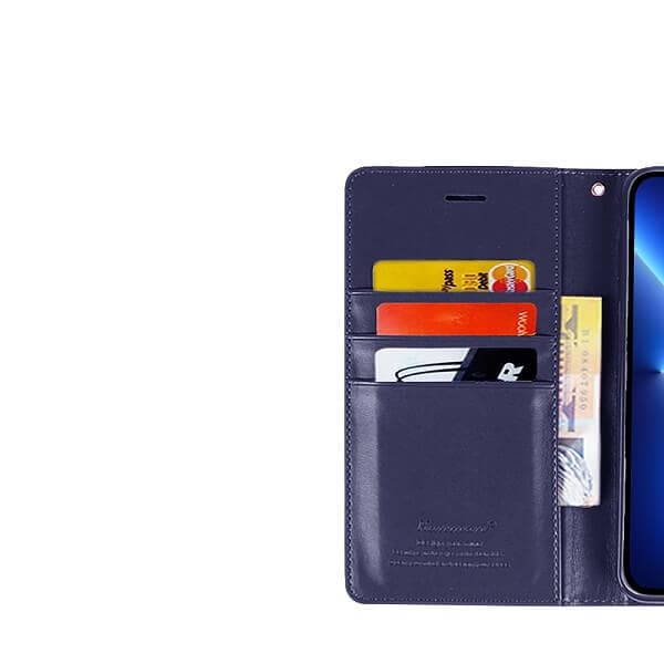 Apple iPhone 13 Pro Hanman Leather Wallet Case Flip Card Holder Slots Magnetic Shockproof Cover (Navy Blue)