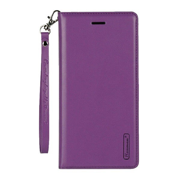 Apple iPhone 13 Pro Max Hanman Leather Wallet Case Flip Card Holder Slots Magnetic Shockproof Cover (Purple)