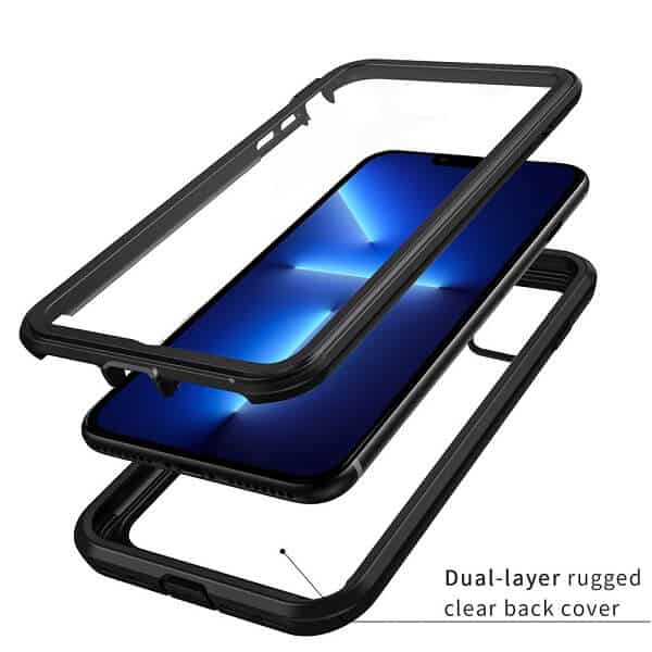 Apple iPhone 13 Pro Max Military Grade Full Body Shockproof Clear Heavy Duty Case Bumper Drop Protection Tough Cover (Black)