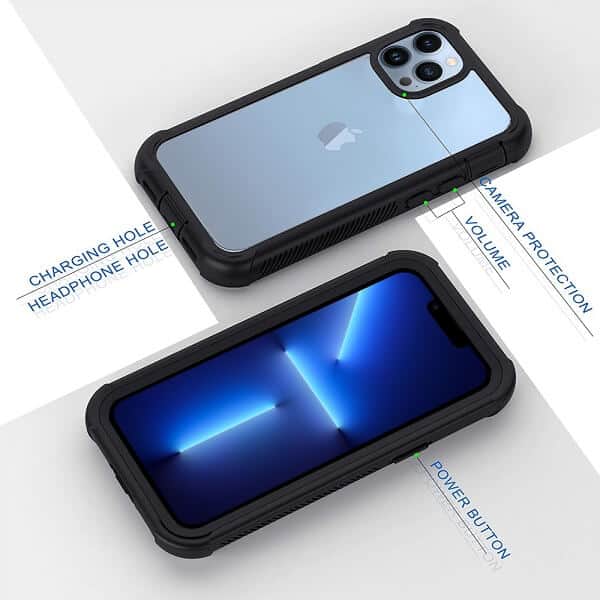 Apple iPhone 13 Pro Max Military Grade Full Body Shockproof Clear Heavy Duty Case Bumper Drop Protection Tough Cover (Black)Apple iPhone 13 Pro Max Military Grade Full Body Shockproof Clear Heavy Duty Case Bumper Drop Protection Tough Cover (Black)