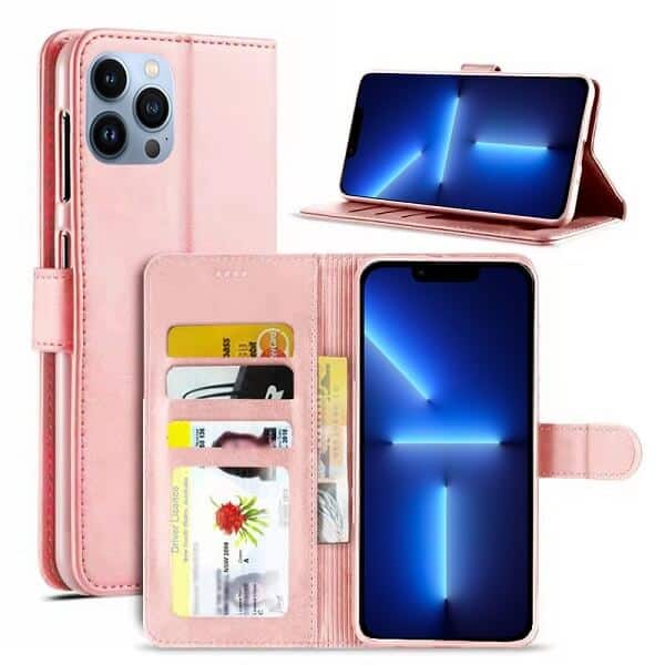 Apple iPhone 13 Pro Max Wallet Case Flip Leather Card Slots Magnetic Stand Cover (Rose Gold)
