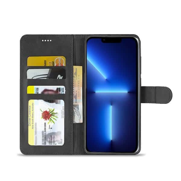 Apple iPhone 13 Pro Wallet Case Flip Leather Card Slots Magnetic Stand Cover (Black)