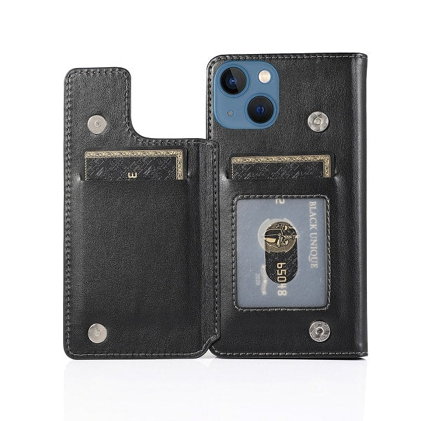 Apple iPhone 13 Wallet Case Flip Leather Card Slots Magnetic Stand Cover (Black)