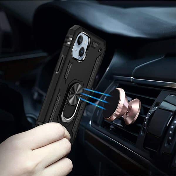 Apple iPhone 14 Magnetic Ring Rugged Shockproof Case Heavy Duty Protective Back Cover (Black)