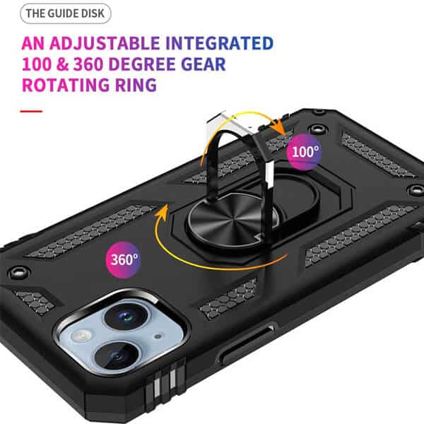 Apple iPhone 14 Magnetic Ring Rugged Shockproof Case Heavy Duty Protective Back Cover (Black)