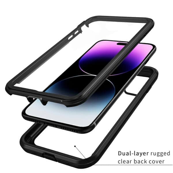 Apple iPhone 14 Pro Max Military Grade Full Body Shockproof Clear Heavy Duty Case Bumper Drop Protection Tough Cover (Black)