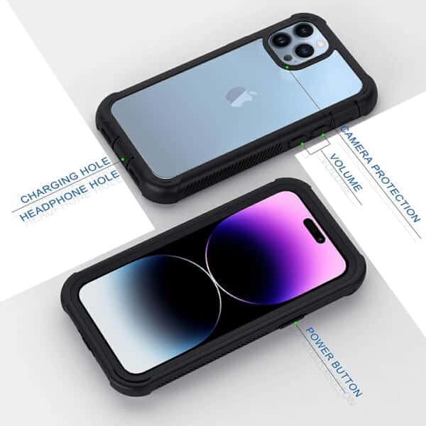 Apple iPhone 14 Pro Max Military Grade Full Body Shockproof Clear Heavy Duty Case Bumper Drop Protection Tough Cover (Black)