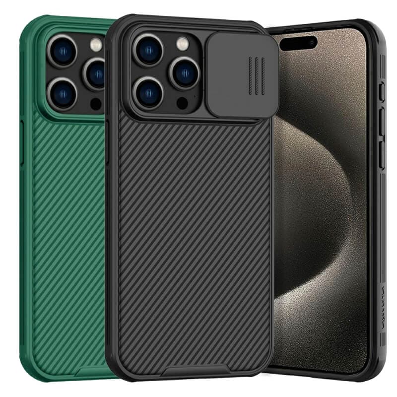 Apple iPhone 15, 15 Plus, 15 Pro, 15 Pro Max Nillkin Case, CamShield Series Shockproof Heavy Duty Protective Case With Slide Camera Cover