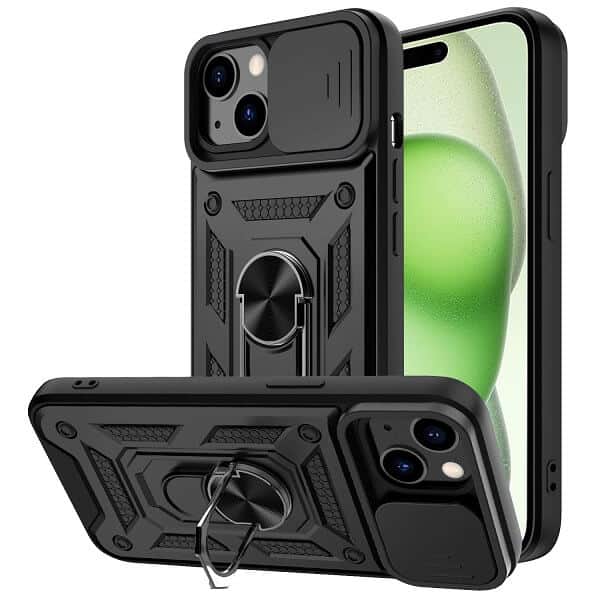 Apple iPhone 15 Plus Magnetic Ring Rugged Shockproof Case Heavy Duty Protective Back Cover (Black)