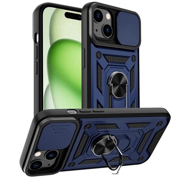 Apple iPhone 15 Plus Magnetic Ring Rugged Shockproof Case Heavy Duty Protective Back Cover (Navy Blue)