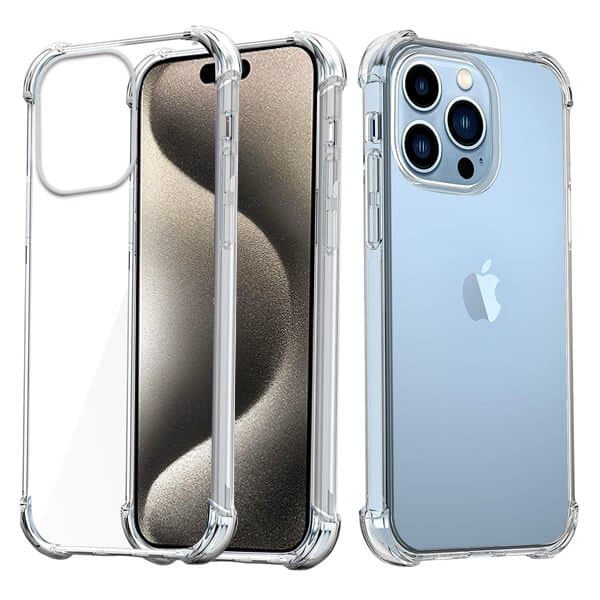 Apple iPhone 15 Pro Max Clear Case Shockproof Tough Gel Transparent Air Cushion Heavy Duty Phone Back Cover (Crystal Clear)