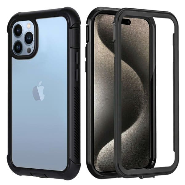 Apple iPhone 15 Pro Max Military Grade Shockproof Clear Heavy Duty Case Bumper Drop Protection Tough Cover (Black)