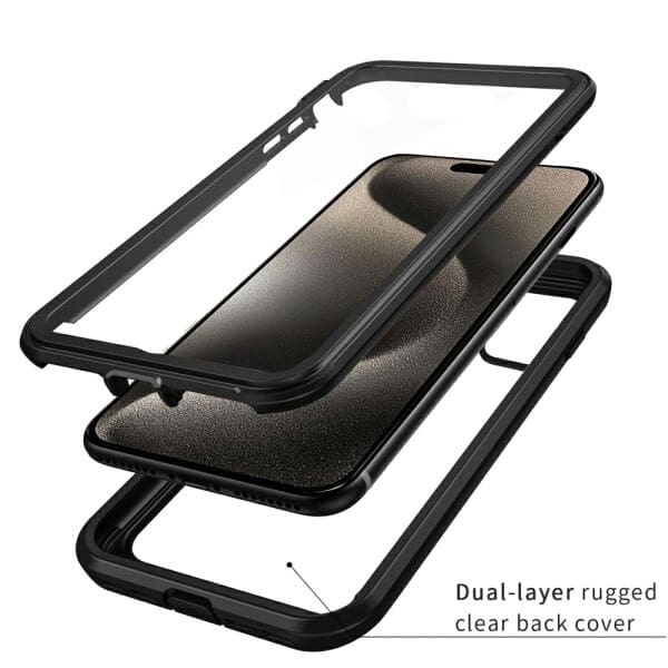 Apple iPhone 15 Pro Max Military Grade Shockproof Clear Heavy Duty Case Bumper Drop Protection Tough Cover (Black)