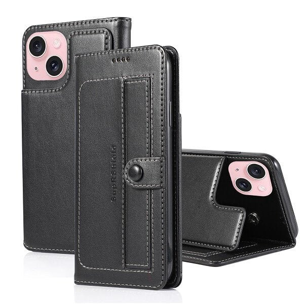 Apple iPhone 15 Wallet Case Flip Leather Card Slots Magnetic Stand Cover