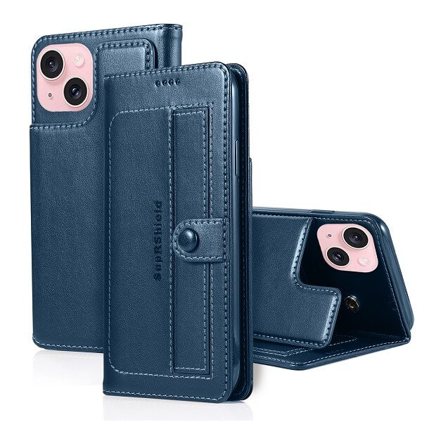 Apple iPhone 15 Wallet Case Flip Leather Card Slots Magnetic Stand Cover