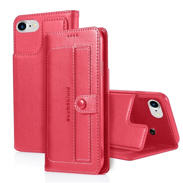 Apple iPhone 8 Wallet Case Flip Leather Card Slots Magnetic Stand Cover (Hot Pink)