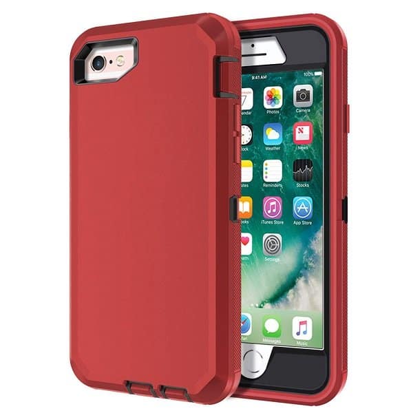 Apple iPhone 78 Case Drop Resistant Defender Tradies Heavy Duty Rugged Shockproof Tough Cover (Red)