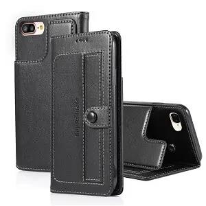 Apple iPhone 8 Wallet Case SupRShield Leather Flip Stand Cover (Black)