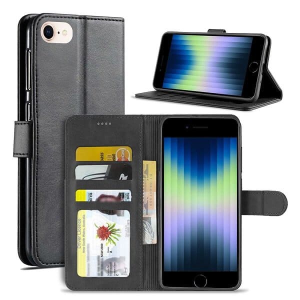 Apple iPhone SE 2022 Flip Case SupRShield Wallet Leather Flip Magnetic Cover (Black)
