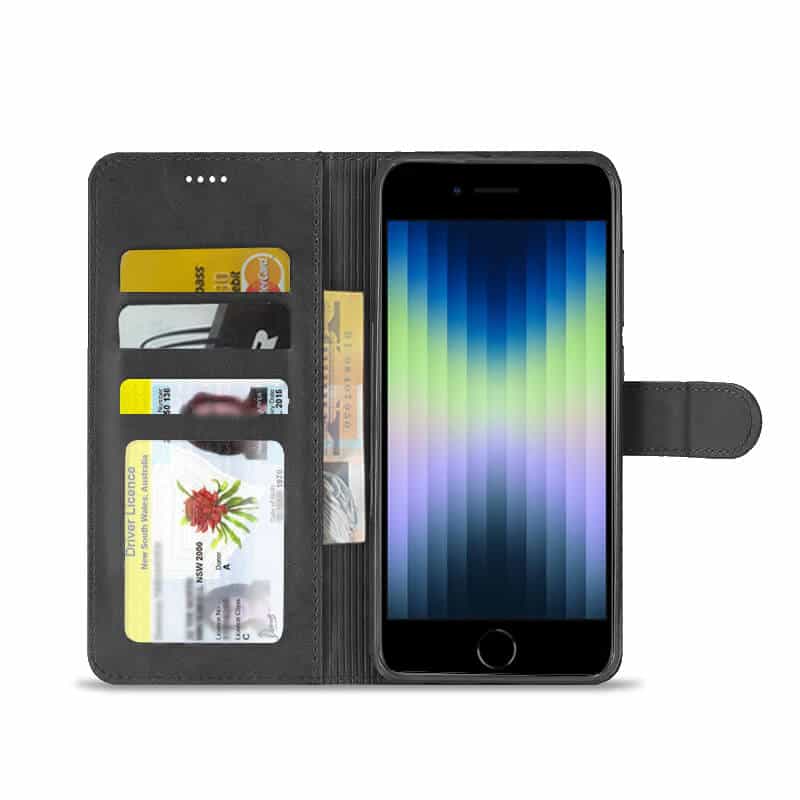 Apple iPhone SE 2022 Flip Case SupRShield Wallet Leather Flip Magnetic Cover (Black)